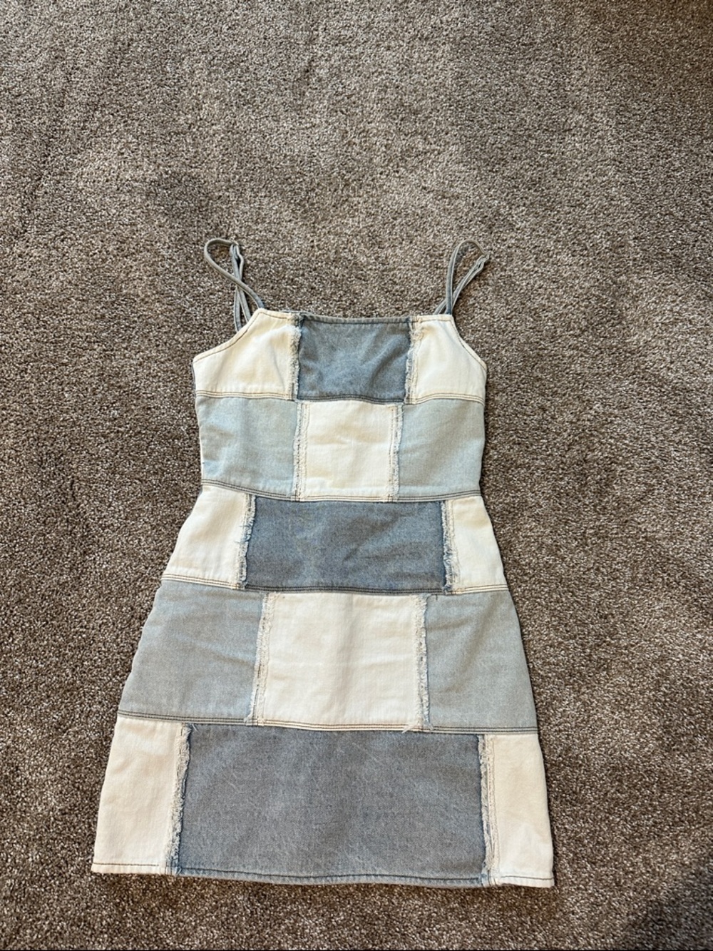 Patchwork Denim Blue & white Spaghetti-Strap Dress